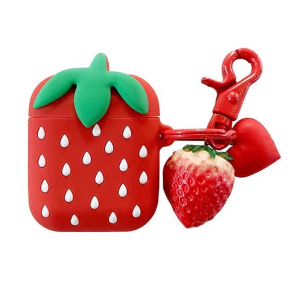 Heart pendant strawberry case for AirPods 1/2